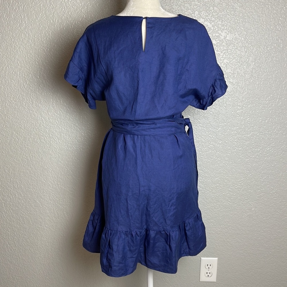 NWT ASTR The Label Blue Linen Ruffle Wrap Dress Sz XS - Picture 4 of 12